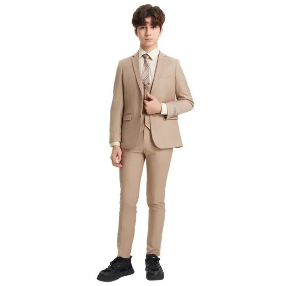 Exclusive Stacy Adams 5pc Boys Suit Slim-Fit, Mid Tan - Men's Tuxedo USA