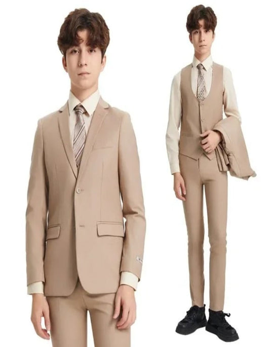 Exclusive Stacy Adams 5pc Boys Suit Slim-Fit, Mid Tan - Men's Tuxedo USA