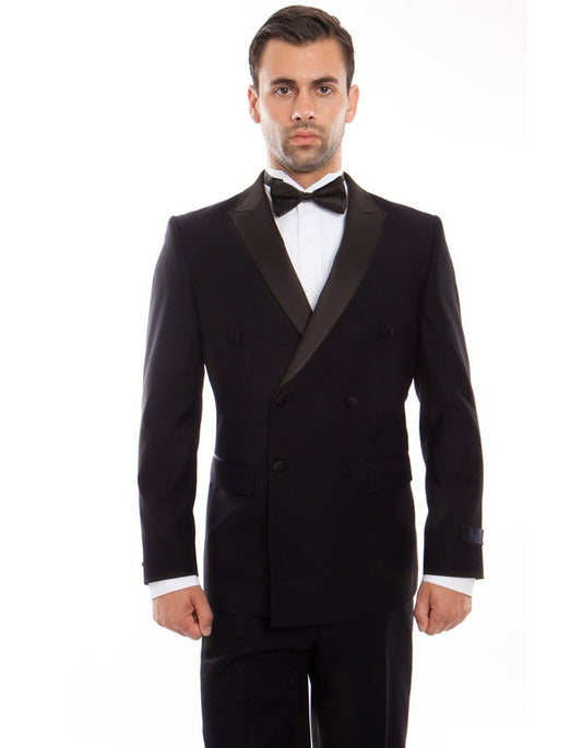 Mens Slim Fit Double Breasted Wool Tuxedo in Black - Mens Slim Fitted Tuxedo - Men's Tuxedo USA