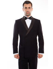 Mens Slim Fit Double Breasted Wool Tuxedo in Black - Mens Slim Fitted Tuxedo - Men's Tuxedo USA