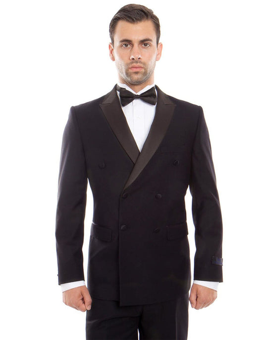 Mens Slim Fit Double Breasted Wool Tuxedo in Navy - Men's Tuxedo USA