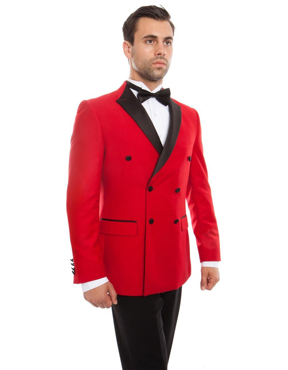 Mens Slim Fit Double Breasted Wool Tuxedo in Red - Men's Tuxedo USA