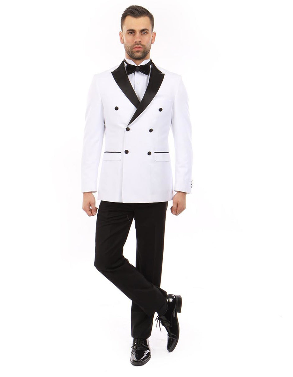 Mens Slim Fit Double Breasted Wool Tuxedo in White - Mens Slim Fitted Tuxedo - Men's Tuxedo USA