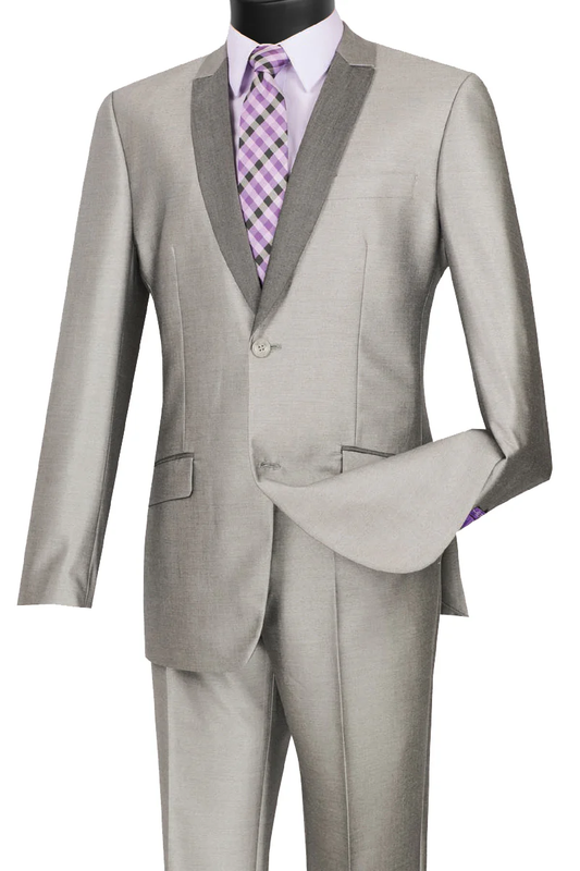 Mens Gray Tuxedo - Grey Wedding Suit-Mens 2 Button  Slim Fit Peak Shawl Tuxedo In  Grey - Men's Tuxedo USA