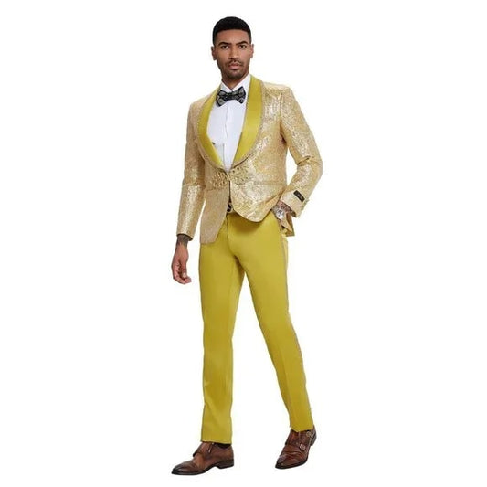 2024 Prom Special Mustard Paisley 2pc Mens Suit by Tazzio - Men's Tuxedo USA