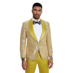 2024 Prom Special Mustard Paisley 2pc Mens Suit by Tazzio - Men's Tuxedo USA