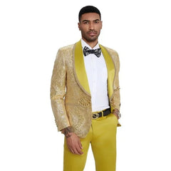 2024 Prom Special Mustard Paisley 2pc Mens Suit by Tazzio - Men's Tuxedo USA