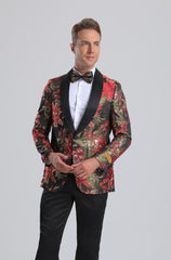 Men's Red & Gold Floral Paisley Prom Tuxedo Jacket - 60 Days Delviery - Men's Tuxedo USA