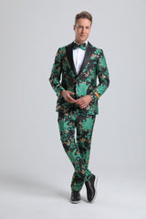 Men's Green & Black Floral Paisley Prom Tuxedo - Men's Tuxedo USA