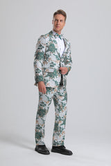 Men's Green, White & Gold Floral Paisley Prom Tuxedo - Men's Tuxedo USA