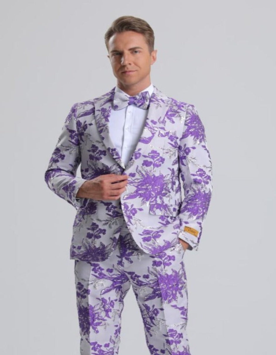 Purple Prom Suit - Purple Prom Outfit - Purple Prom Floral Tuxedo - Men's Tuxedo USA