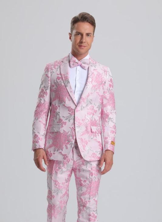 Men's Pink & Silver Floral Paisley Prom Tuxedo - Men's Tuxedo USA