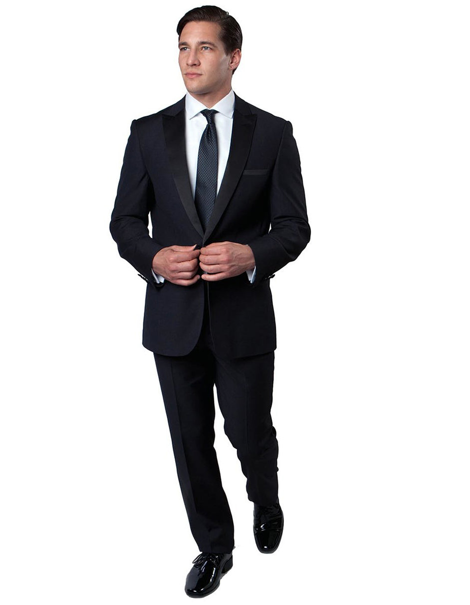 Mens Modern Wool Peak Tuxedo in Navy - Men's Tuxedo USA