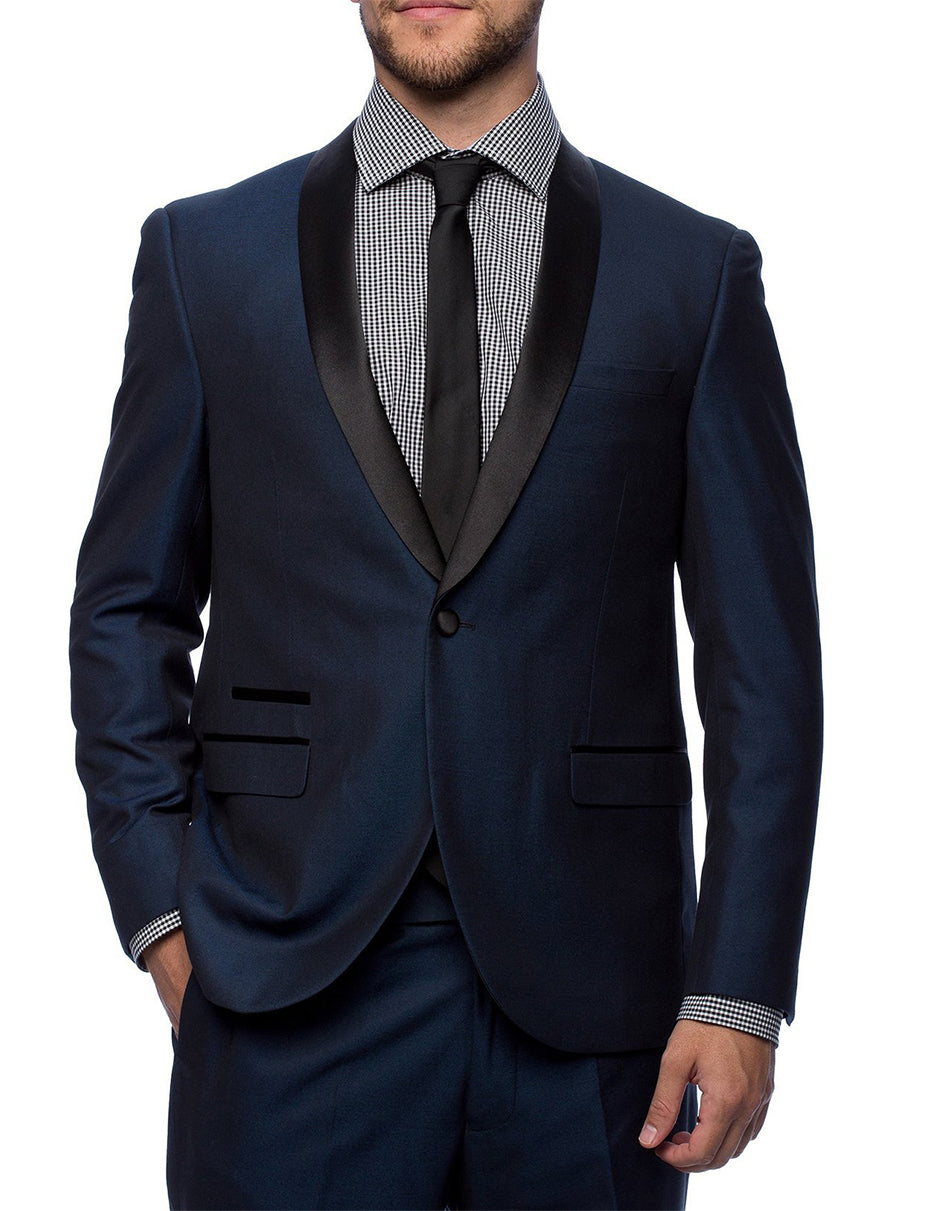 Mens Slim Fit 1 Button Shawl Lapel Tuxedo in Navy Blue - Men's Tuxedo USA