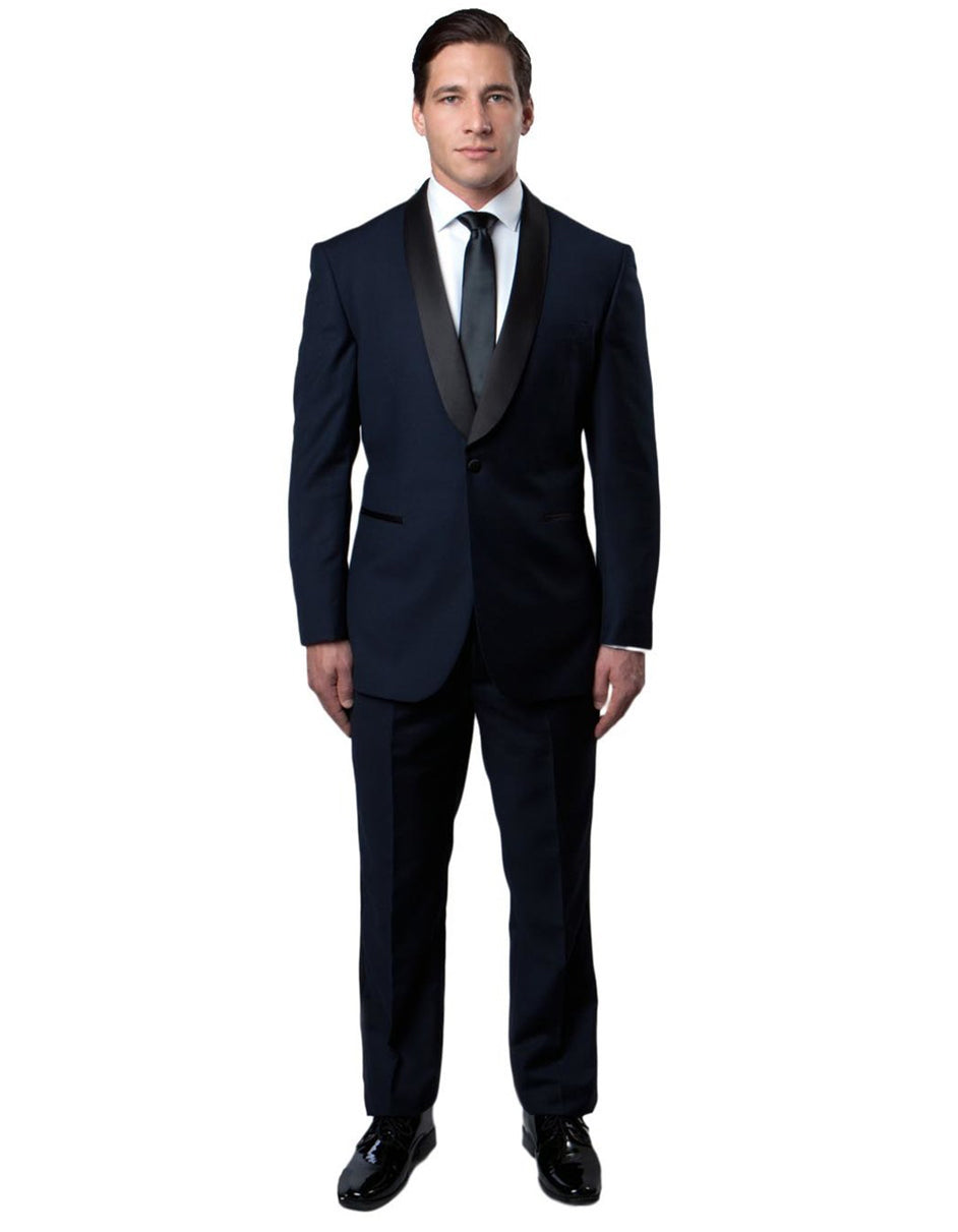 Mens Modern Fit Wool Shawl Tuxedo in Navy - Men's Tuxedo USA