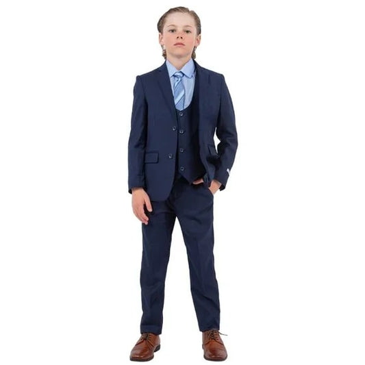 Exclusive Stacy Adams 5pc Boys Suit Solid Slim Fit, Navy - Men's Tuxedo USA