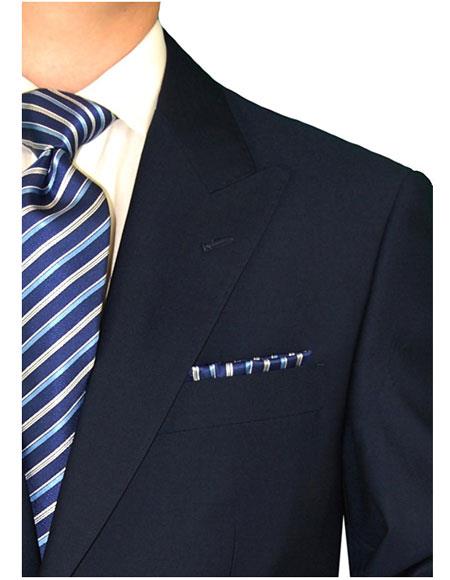 Navy Blue Suit - Navy Suit Mens Dark Navy 2 Button Side Vents Peak Lapel Modern Fit Suits - Men's Tuxedo USA