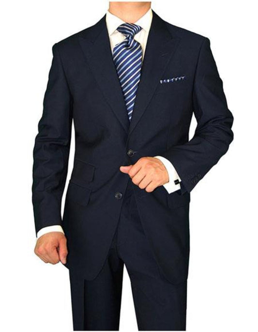 Navy Blue Suit - Navy Suit Mens Dark Navy 2 Button Side Vents Peak Lapel Modern Fit Suits - Men's Tuxedo USA