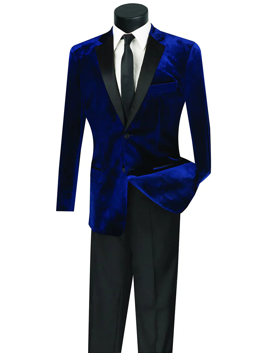 Mens Velvet Two Button Notch Tuxedo in Navy Blue - Men's Tuxedo USA