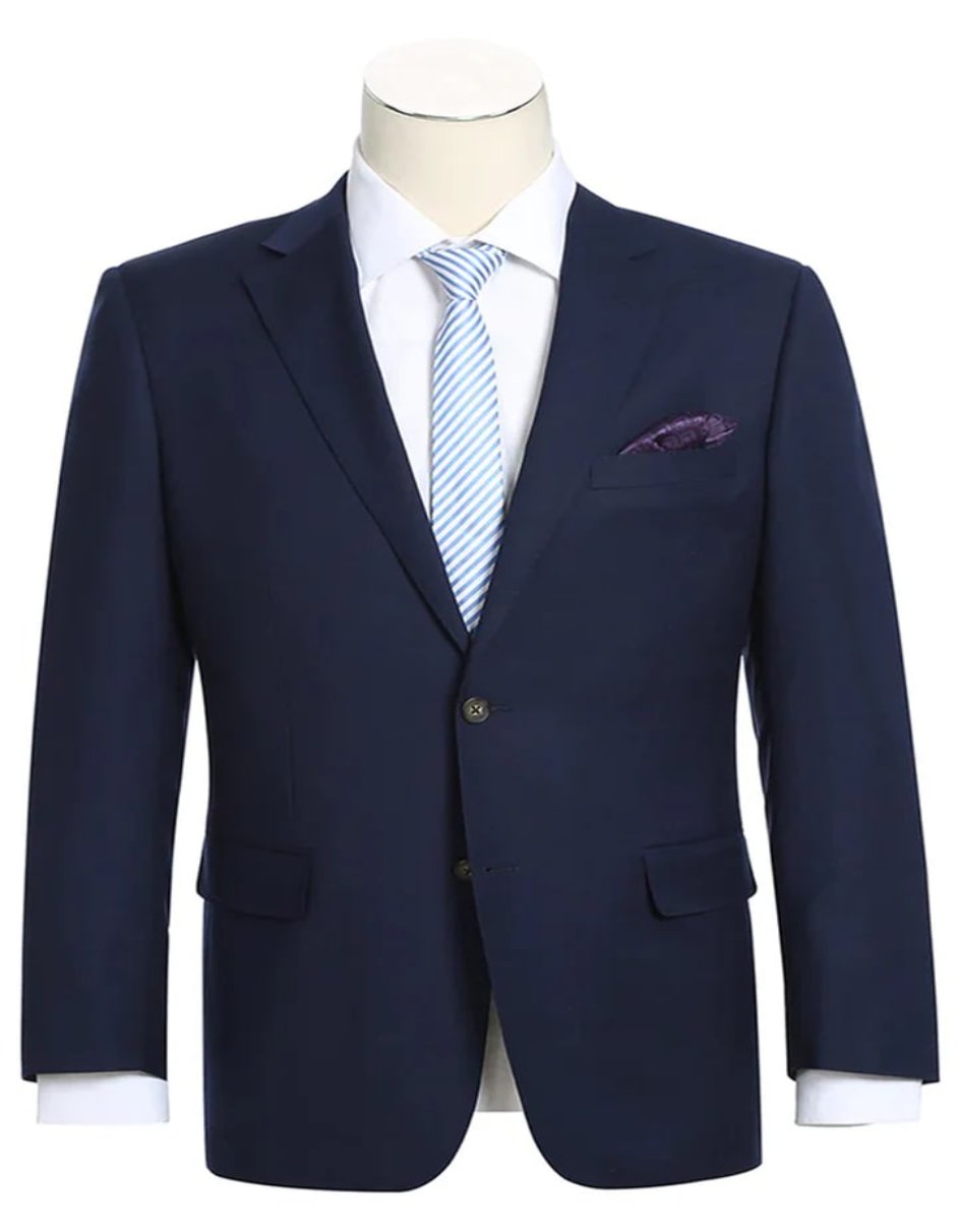 Mens Basic Two Button Classic Fit Wool Navy Blue Blazer Sport Coat - Men's Tuxedo USA