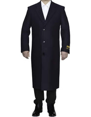 Mens Overcoat - Topcoat For Men - Winter Fabric - Navy Blue 3 Button Full Length Ankle length Wool Dress Top Coat/Overcoat - Men's Tuxedo USA