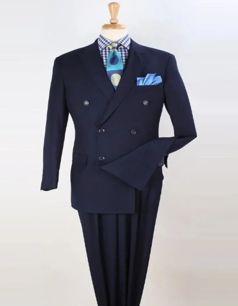 Pleated Suit - Mens Suits With Pleated Pant -  Regular Fit Suit - Navy Luxury Wool Suit - Men's Tuxedo USA