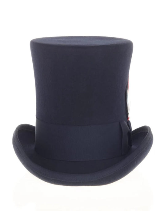 Victorian Steampunk Top Hat - 1800 19th Century - Dressy Loden Felt Top Navy Hat