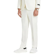 New Tazio Birdseye Textured Off-White Tuxedo | Shawl Collar Satin Trim 3-Piece - Men's Tuxedo USA