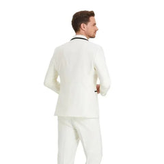 New Tazio Birdseye Textured Off-White Tuxedo | Shawl Collar Satin Trim 3-Piece - Men's Tuxedo USA