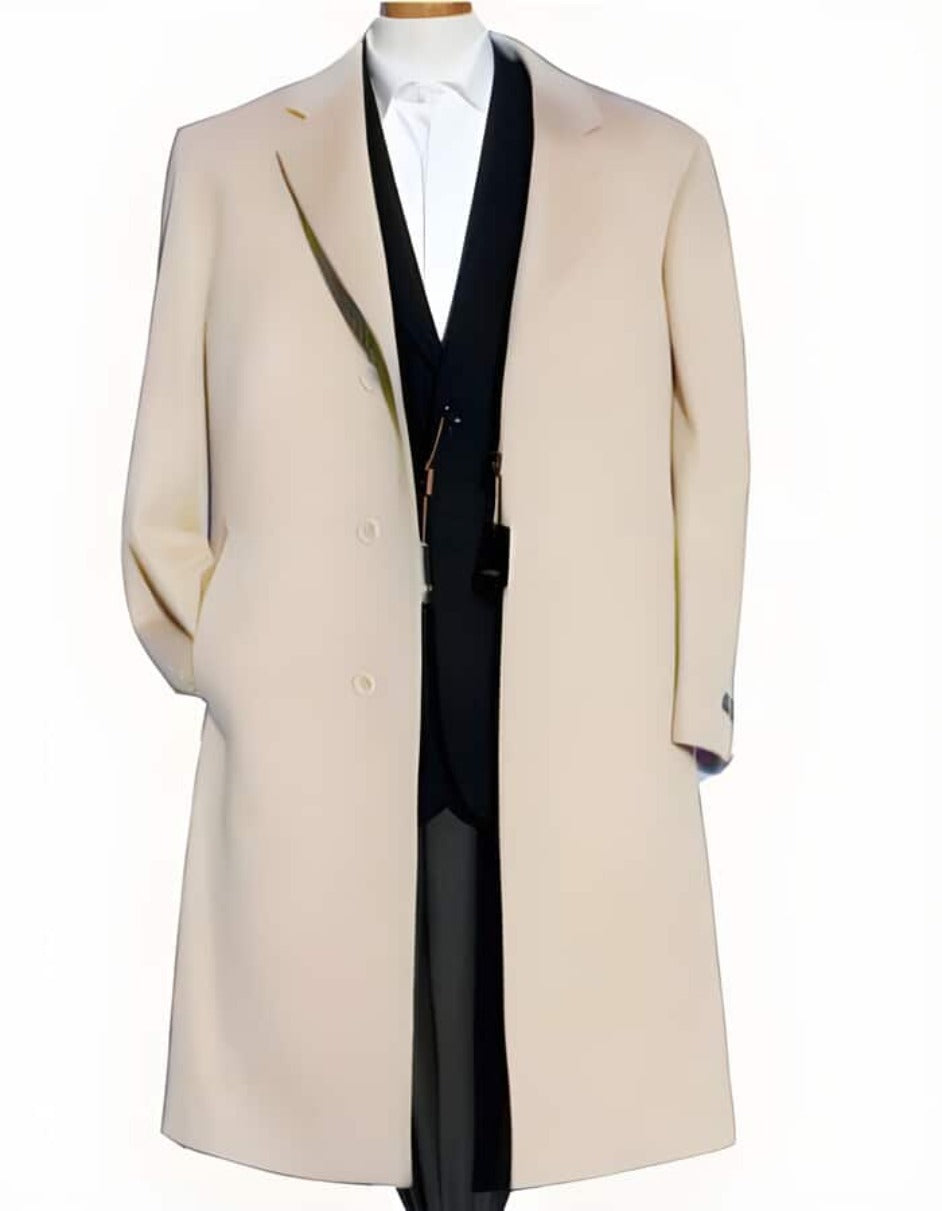 Mens Overcoat - Topcoat For Men - Winter Fabric - Off-White Soft Finest Grade Of Cashmere & Wool men's Overcoat ~ Long men's Dress Topcoat - Winter coat - Men's Tuxedo USA