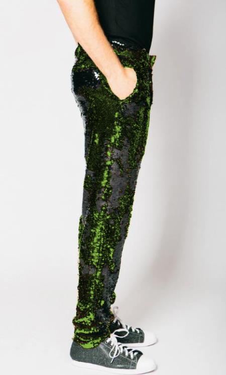 Mens Sequin Pants - Olive Dress Party Pants - Men's Tuxedo USA