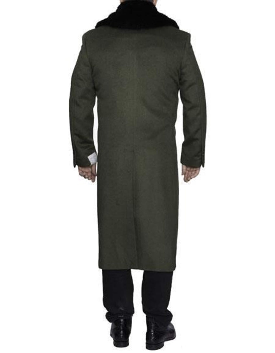 Mens Overcoat - Topcoat For Men - Winter Fabric - Removable Fur Collar Olive Green Overcoat Long men's Dress Topcoat - Winter coat 4XL 5XL 6XL Big and Tall Large Man ~ Plus Size - Men's Tuxedo USA