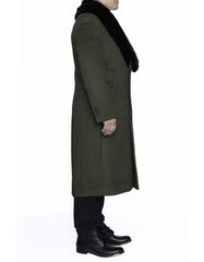 Mens Overcoat - Topcoat For Men - Winter Fabric - Removable Fur Collar Olive Green Overcoat Long men's Dress Topcoat - Winter coat 4XL 5XL 6XL Big and Tall Large Man ~ Plus Size - Men's Tuxedo USA