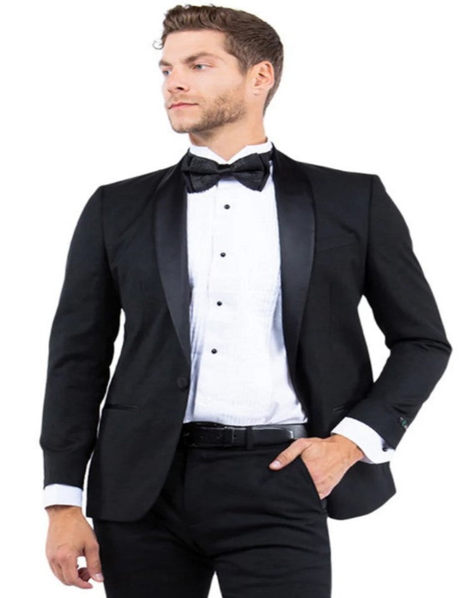 Black Tuxedo - One Button Shawl Lapel Mens Wedding Suit - Black Prom Suit - Men's Tuxedo USA