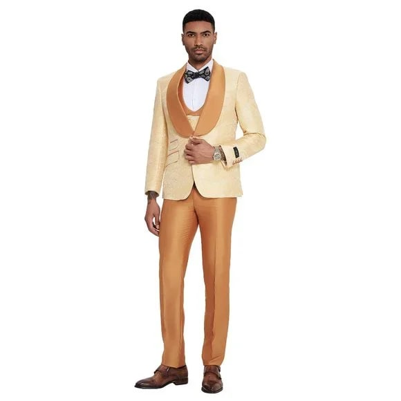 2024 Prom Special Orange Tuxedo Suit w/ Double-Breasted Vest by Tazzio - Men's Tuxedo USA