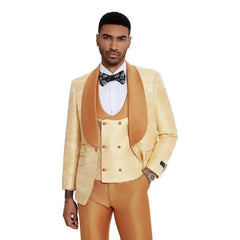 2024 Prom Special Orange Tuxedo Suit w/ Double-Breasted Vest by Tazzio - Men's Tuxedo USA