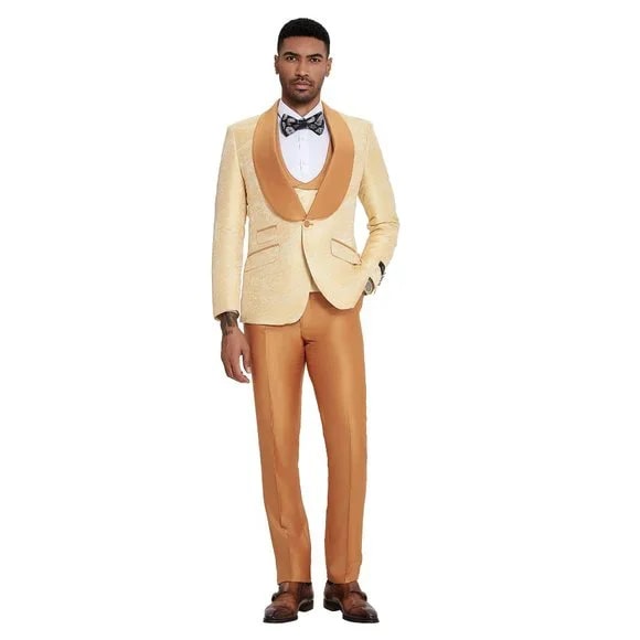 2024 Prom Special Orange Tuxedo Suit w/ Double-Breasted Vest by Tazzio - Men's Tuxedo USA