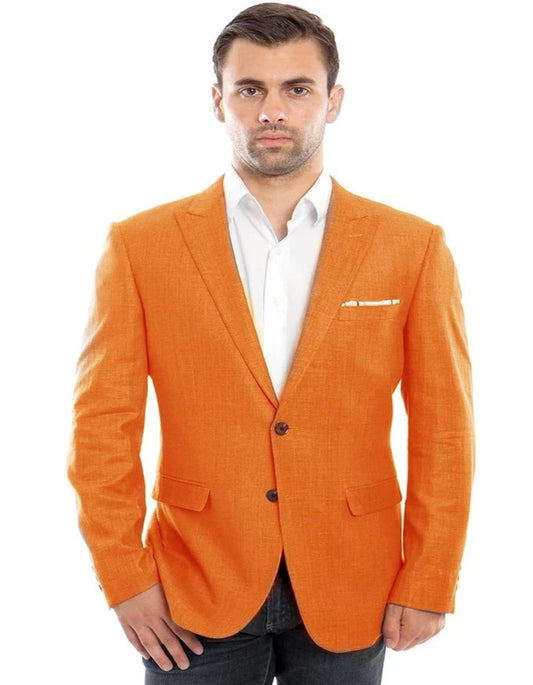 Mens Two Button Summer Linen Orange Blazer - Men's Tuxedo USA