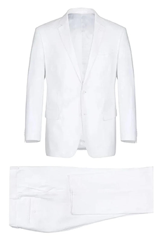 White Wedding Suit For Men - Perfect For Groom - Mens Basic Two Button Classic Fit Linen Summer Suit In White - Men's Tuxedo USA