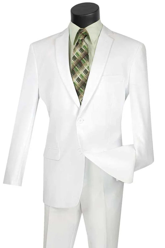 White Wedding Suit For Men - Perfect For Groom - Mens 2 Button Slim Fit Poplin Suit In White - Men's Tuxedo USA