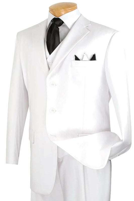 White Wedding Suit For Men - Perfect For Groom -Mens Three Button Classic Fit Vested Suit In White - Men's Tuxedo USA