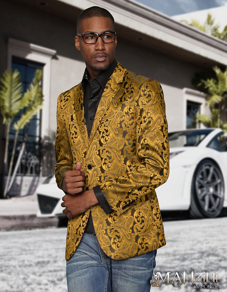 Mens Black & Gold Paisley Party Blazer - Men's Tuxedo USA