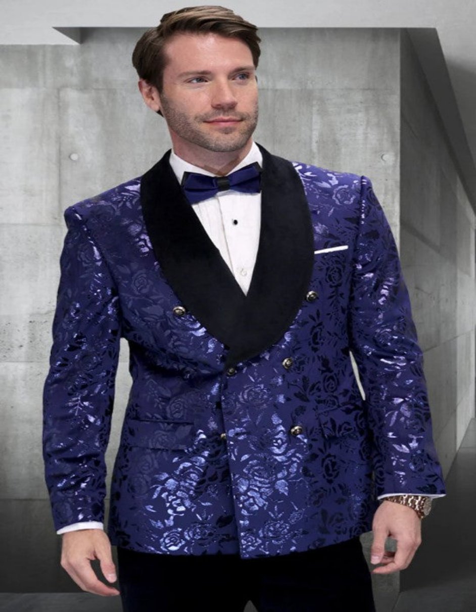 Blue Prom Suit - Blue Homecoming Outfits For Guys Paisley Pattern in Sapphire Blue - Men's Tuxedo USA