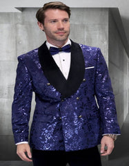 Blue Prom Suit - Blue Homecoming Outfits For Guys Paisley Pattern in Sapphire Blue - Men's Tuxedo USA