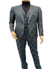 Paisley Suit - Black and Emerald Green Prom Suit - Slim Fit Stage Suit - Men's Tuxedo USA