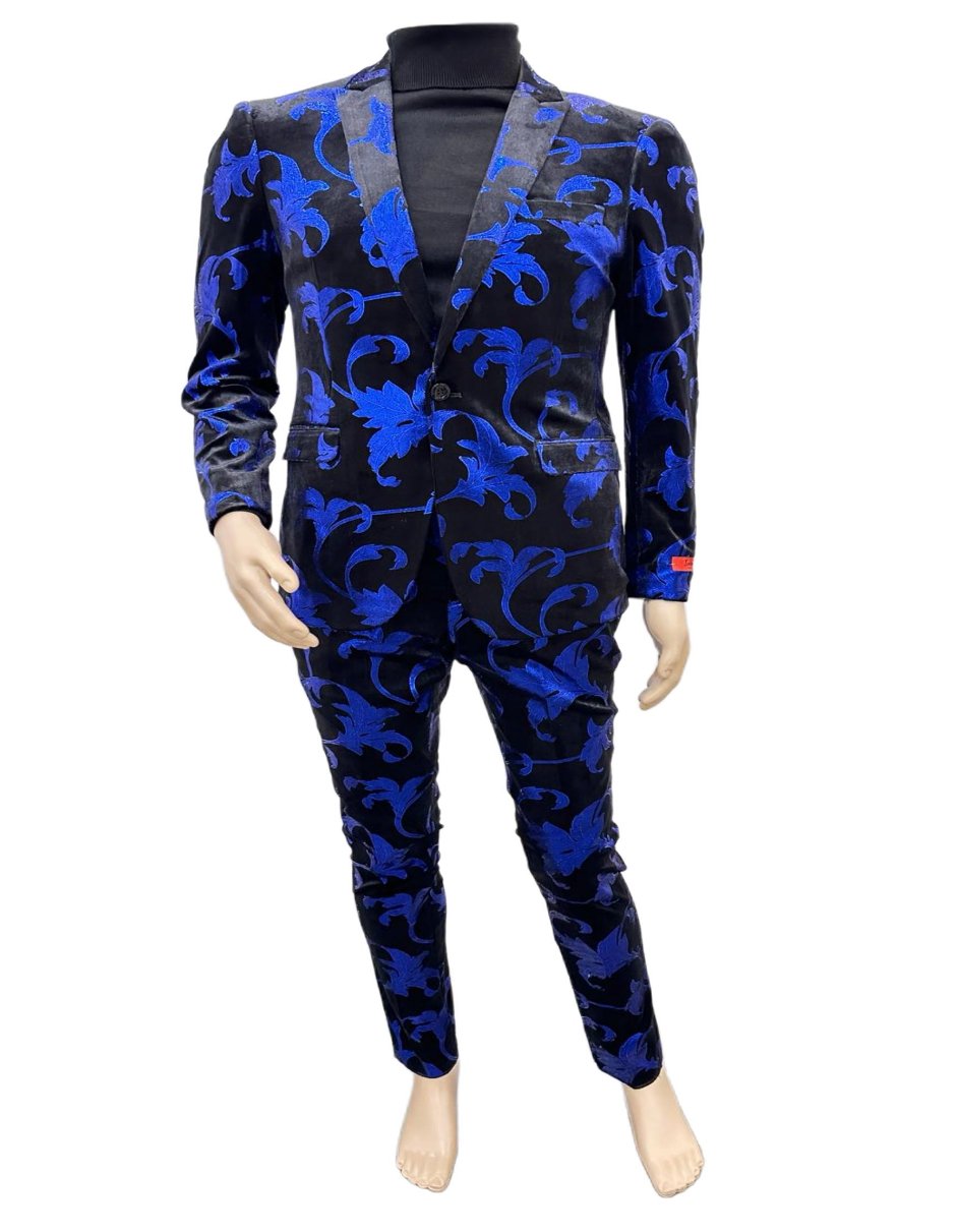 Paisley Suit - Black and Royal Prom Suit - Slim Fit Stage Suit - Men's Tuxedo USA