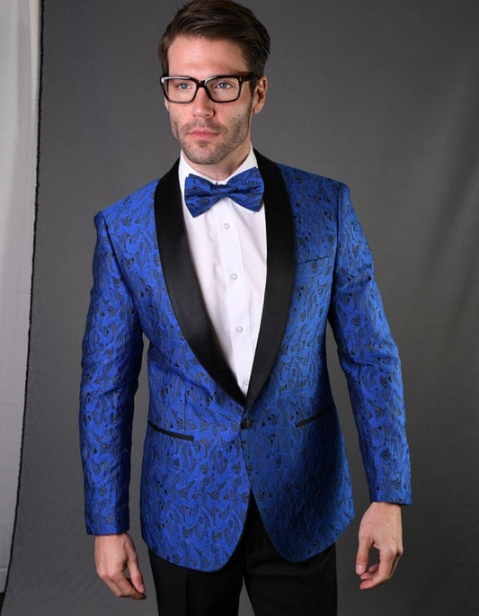 Mens Geometric Leaf Pattern Tuxedo in Royal Blue