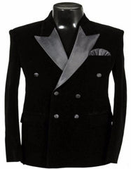 Mens Six Button Peak Lapel Black Velvet Blazer