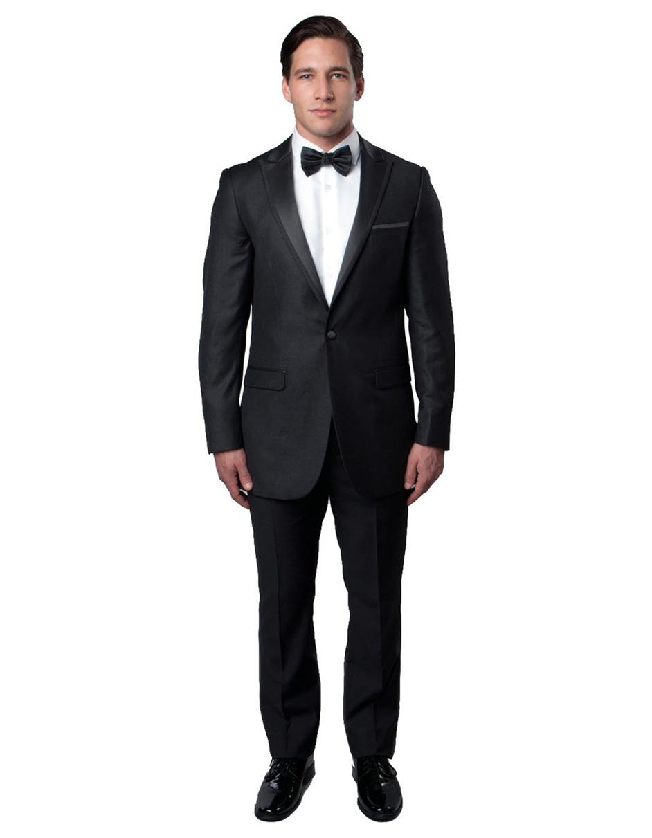 Mens Modern Wool Peak Trim Wedding Tuxedo in Charcoal - Men's Tuxedo USA