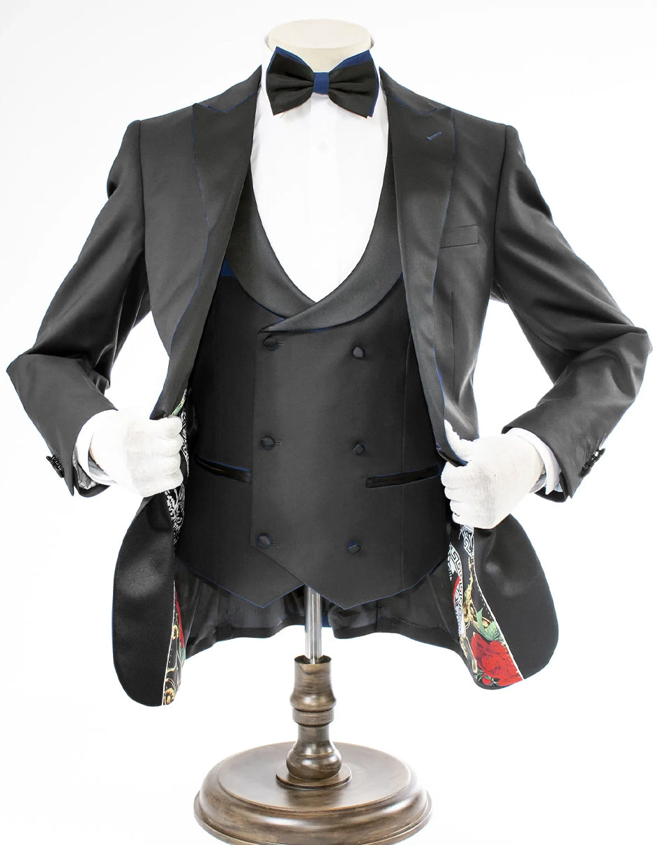 Mens 2 Button Peak Lapel Prom Tuxedo with Black Double Breasted Vest - Men's Tuxedo USA